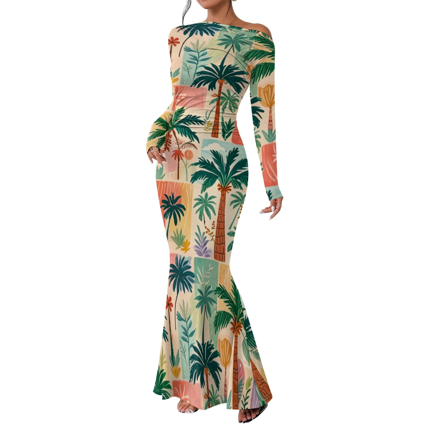 Women's 2025 Summer Casual Long Dresses Off Shoulder Long Sleeve Dress