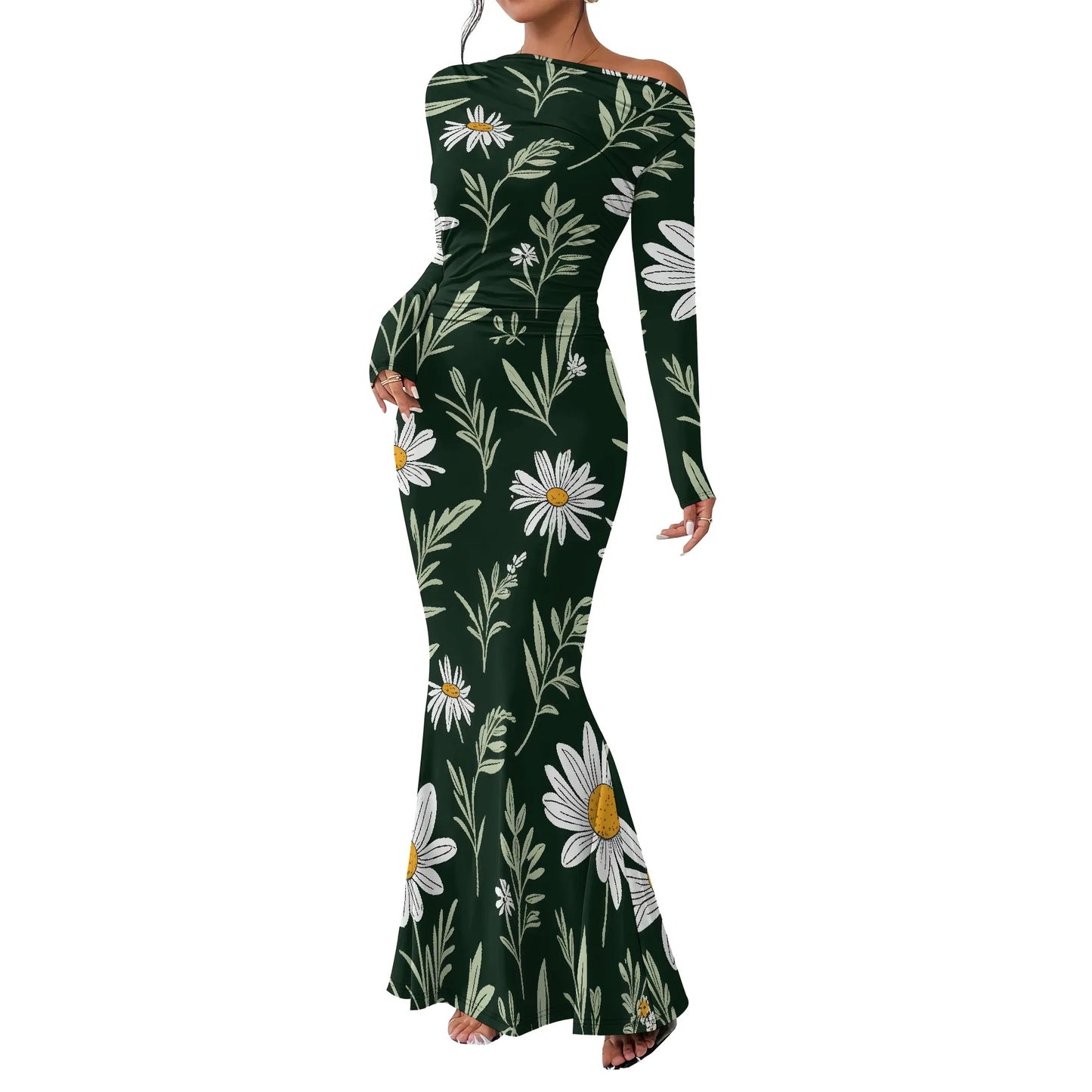 Women's 2025 Summer Casual Long Dresses Off Shoulder Long Sleeve Dress